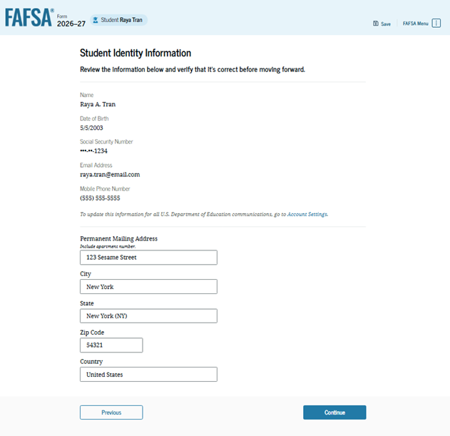 How To Answer Fafsa Student Basic Information Questions Name Address